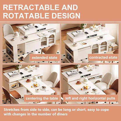 47” - 63” Elegant White Kitchen Island Includes Open Shelf & Glass Door (No Chair)