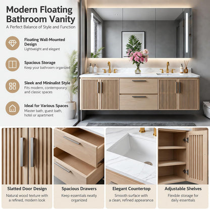 52''-110'' Double Sink Bathroom Vanity Inlcudes Fluted Cabinet,Roomy Storage