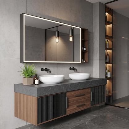 52‘’-110‘’ Floating Bathroom Vanity with Sink  Includes Walnut Drawer Accents