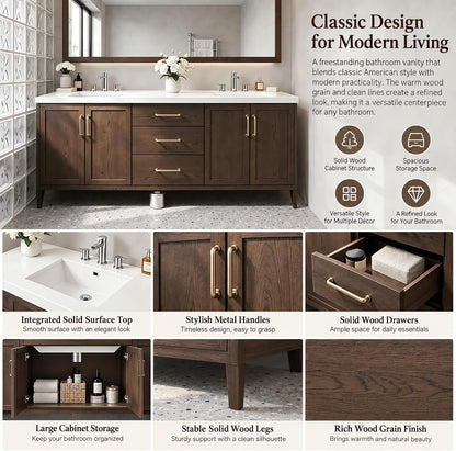 52''-110'' Freestanding Double Sink Bathroom Vanity with White Countertop,Ample Storage