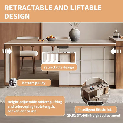 79” Light Beige Kitchen Island Includes Embedded Socket & Large Storage Space (No Chair)