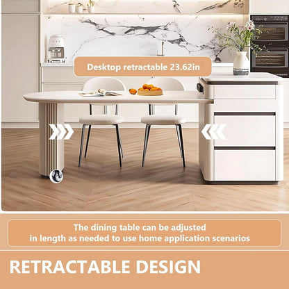 61” - 77” Practical Minimalist Kitchen Island Includes Cylindrical Striped Table Foot (No Chair)
