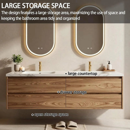 60” - 84” Double Sink Bathroom Vanity Modern Oval Smart Mirrors