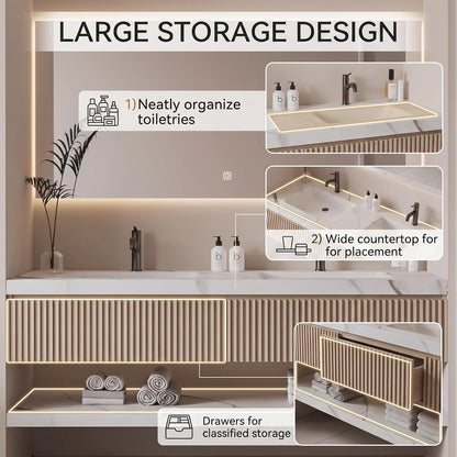 52''-110'' Modern Bathroom Vanity with Double Sinks Includes Beige Striped Design Panel