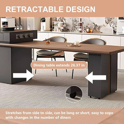 82” - 98” Modern Log Kitchen Island with Large Storage Space & Sliding Rail Socket (No Chair)