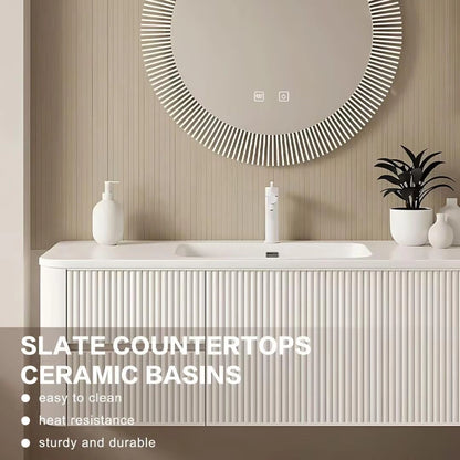 40” - 64” Modern Minimalist Bathroom Vanity with Round Smart Defogging Mirror