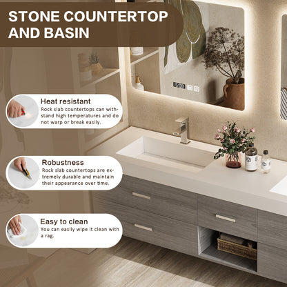 56"- 78" Floating Modern Bathroom Vanity with Double Sinks and LED Smart Defog Mirror