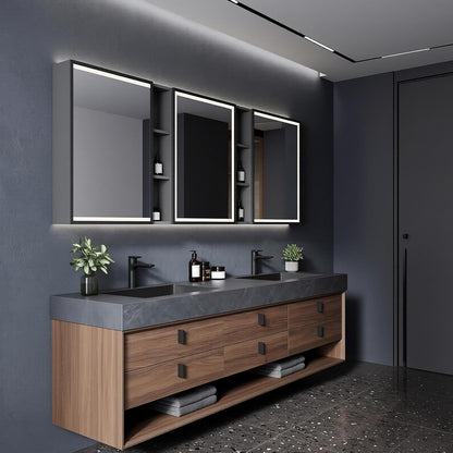 52‘’-110‘’ Modern Bathroom Vanity with Sinks Includes Bronze Frame,Open Center Shelf