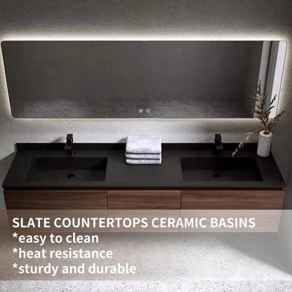 60” - 78” Minimalist Luxury Bathroom Vanity with Rock Slab Ceramic Basin