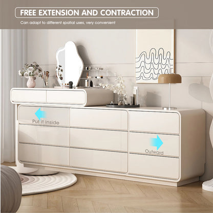 Modern Creamy Makeup Vanity Set with Led-Mirror and Stool