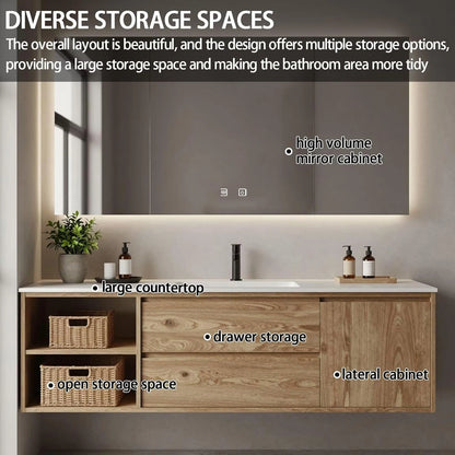 40” - 64” Single Sink Bathroom Vanity with 2 Storage Drawers & Open Shelf