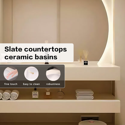 40"- 64" Wall Mounted And Ceramic basins Open Storage With Round LED Light Mirror