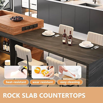 87” - 98” Modern Minimalist Kitchen Island Includes Integrated Slate Sink (No Chair)