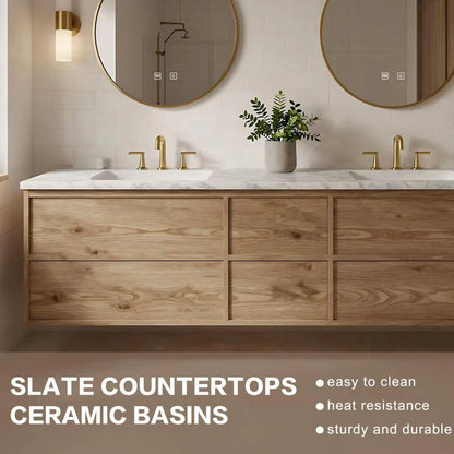 60” - 84” Practical Bathroom Vanity Includes Seamless Ceramic Sink & Textured Countertop
