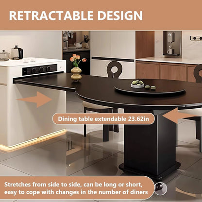 75” - 83” Black Modern Kitchen Island Includes Round Table Design & Ambient Light (No Chair)