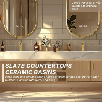 60” – 96” Log Country Floating Bathroom Vanity Includes Rock Slabs Countertop