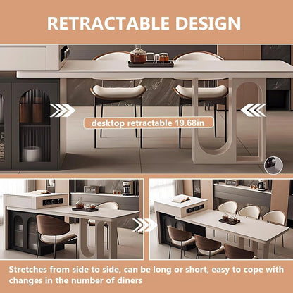 66” - 82” Simple Cozy Kitchen Island Includes Unique Hollow Design Base & Glass Cabinet (No Chair)