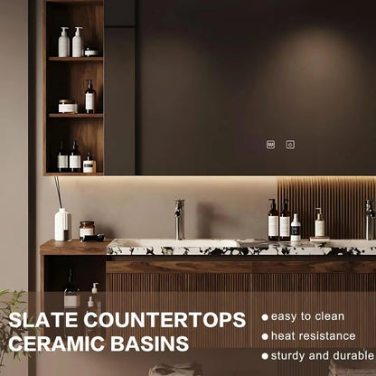 60” - 84” Modern Luxury Bathroom Vanity with Double Sink & Wood Grain Cabinet