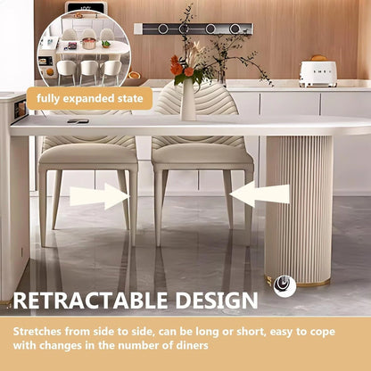 61” - 69” Light Luxury Kitchen Island Includes Striped Base Design and Exquisite Handle (No Chair)