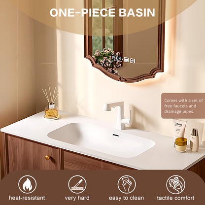 40"-64" Bath vanity solid wood waterproof with cabinet drawer smart mirror and intergrated basin
