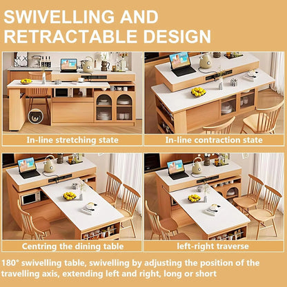 67” - 83” Modern Log Kitchen Island Includes Large Storage Space & Rotatable Table (No Chair)