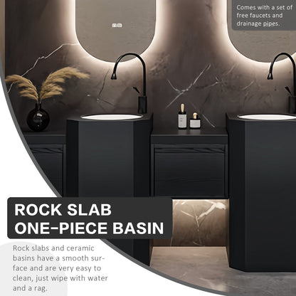 72"- 100" Bathroom Vanity With Oval Smart Mirror  and Double Sink