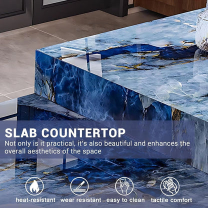 94” - 109” Exquisite Kitchen Island with Blue Unique Texture & Visual Storage (No Chair)