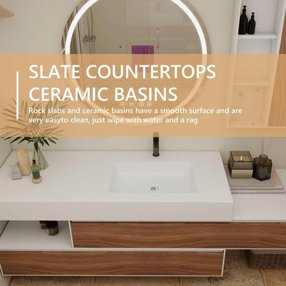 60” - 68” Unique Floating Bathroom Vanity with Mirror Side Cabinet