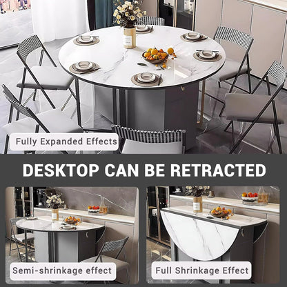 47” Grey Modern Kitchen Island Includes Foldable Desktop and 6 Chairs