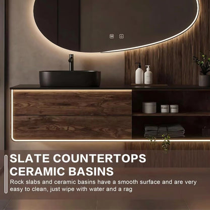 48” - 68” Dark Brown Bathroom Vanity with Wood Grain Pattern