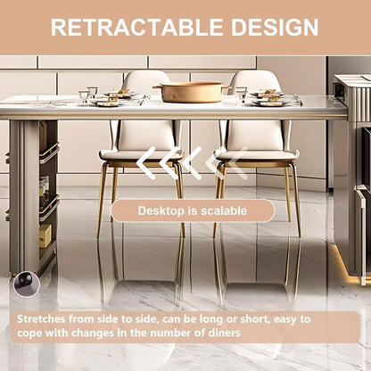 41” - 57” Beige Simple Kitchen Island Includes Ambient Light Strip (No Chair)