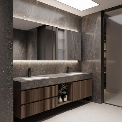 52''-110'' Floating Modern Bathroom Vanity with Double Sinks Includes Open Center Shelf
