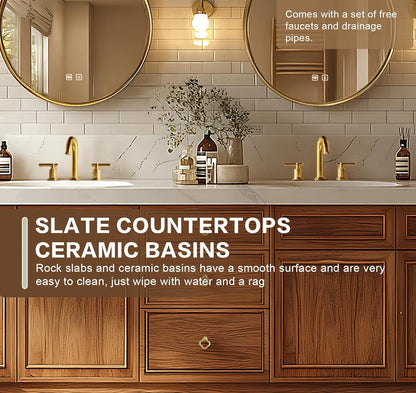 76” - 96” Exquisite Natural Bathroom Vanity Includes Solid Wood Cabinet