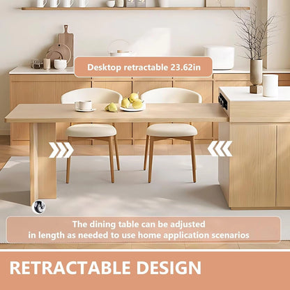 61” – 81” Log Modern Kitchen Island with Storage Includes Sliding Rail Socket