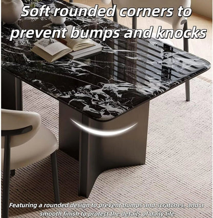 55” - 71” Elegant Dinner Table with Curved Base & Corners (No Chair)