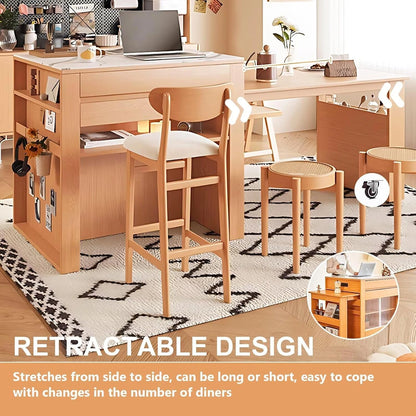 48” - 64” Log Minimalist Kitchen Island Includes Glass Sliding Door & Open Shelf (No Chair)