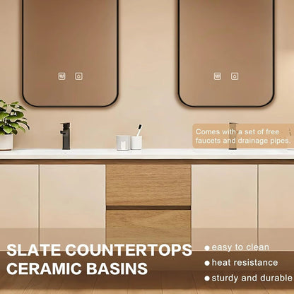 60” - 84” Modern Smart Bathroom Vanity with Wood and White Cabinet