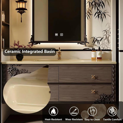 40” – 64” Vintage Carved Bathroom Vanity with Golden Cross Shaped Handle