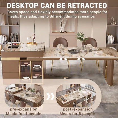 67” - 83” Elegant Modern Kitchen Island with Patterned Slate Tabletop (No Chair)