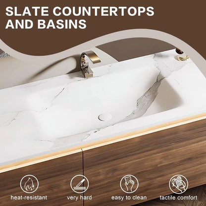52” - 64” Modern Light Lxury Bathroom Vanity with Marble Pattern Slate Integrated Sink