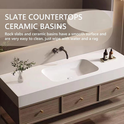 60” - 68” Retro Exquisite Bathroom Vanity Includes Wood Grain Cabinets & Open Shelving