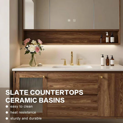 40” - 64” Floating Luxury Bathroom Vanity Includes Vertical Striped Glass