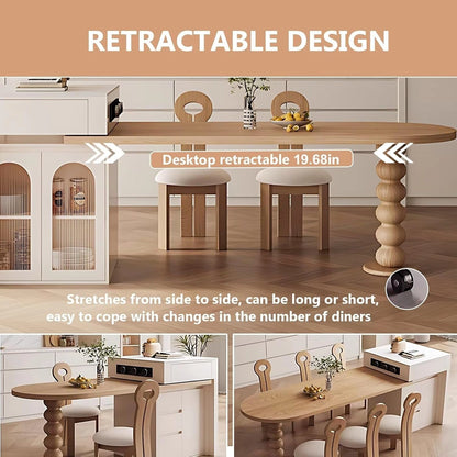 66” - 82” Modern Log Kitchen Island with Extendable Dining Table (No Chair)