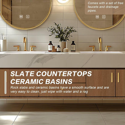 60” - 96” Modern Bathroom Vanity Includes Natural Wood Texture Cabinets