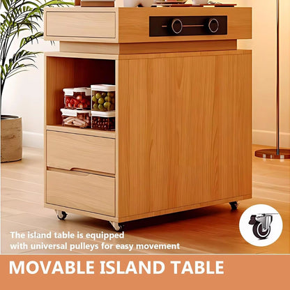 77” - 93” Modern Wood Kitchen Island Includes Pulley Large Cabinet (No Chair)