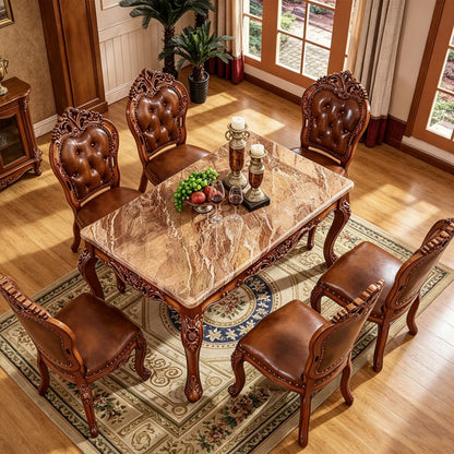 51''-71'' Modern Dining Table with Textured Marble Countertop(No Chairs)