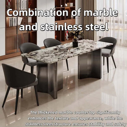 55” - 79” Modern Dinner Table with Marble Countertop & Luxury Textures (No Chair)
