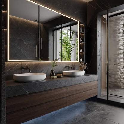 52''-110'' Floating Bathroom Vanity with Double Sinks Includes Wood Finish Sintered Stone