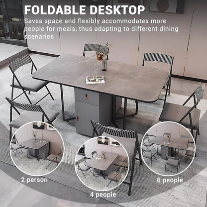 55” - 93” Grey Modern Kitchen Island with Wheels&Spacious Storage (4 Chairs)