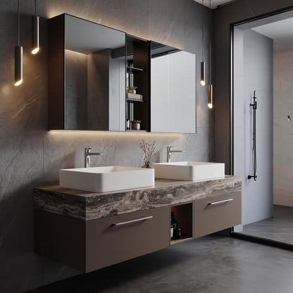 52''-110'' Bathroom Vanity with Double Sinks Includes Deep Drawers and Open Niche Storage